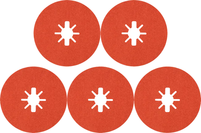 Juego de discos de lijado Bosch con agujeros centrales en forma de estrella.